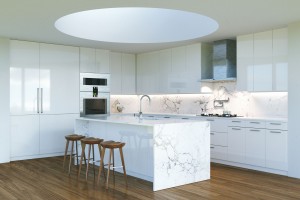 New Contemporary White Kitchen Interior with round second light